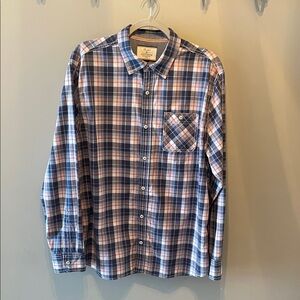 Men’s Flag & Anthem Plaid Button Down Shirt in Size Large